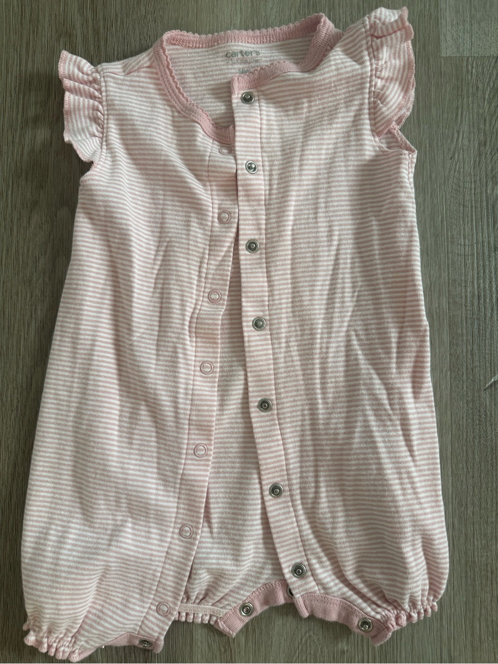 Carter's Soft Pink & White Striped Flutter-Sleeve Romper